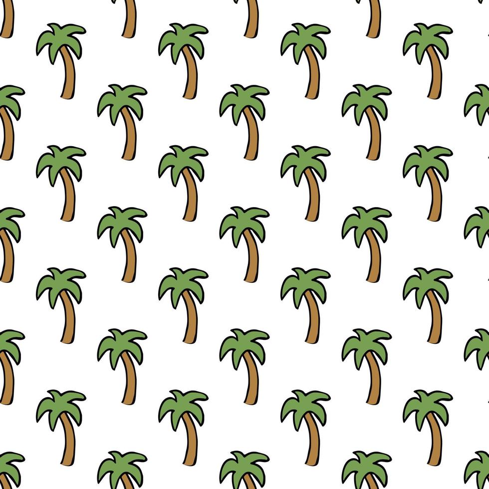 Seamless palm pattern. Colored palm background. Doodle tropic pattern with green palms. Vintage palms pattern vector