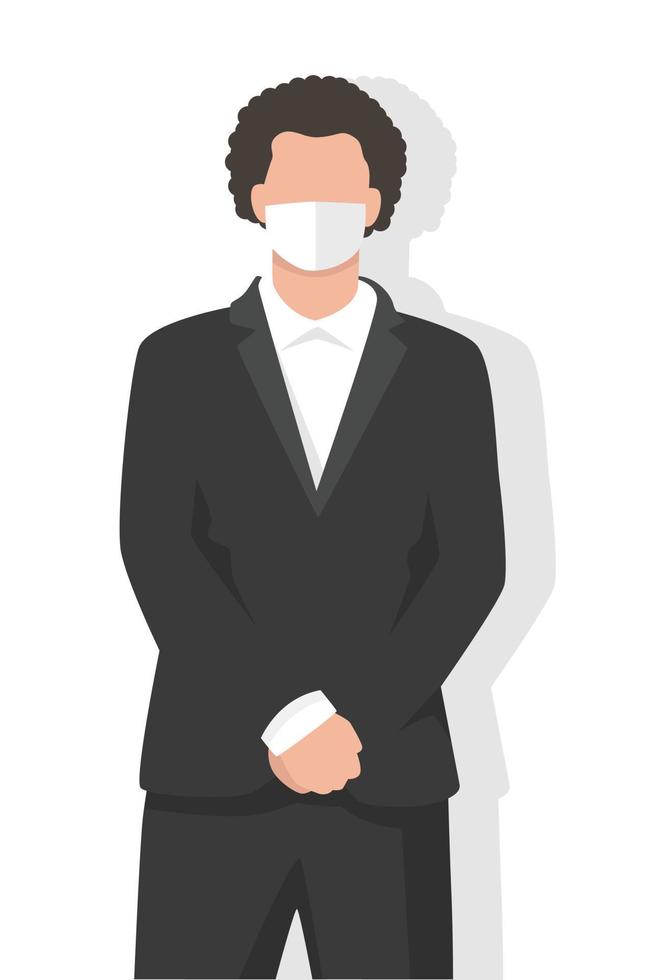 Business man in modern flat style vector illustration, meeting, working in office.