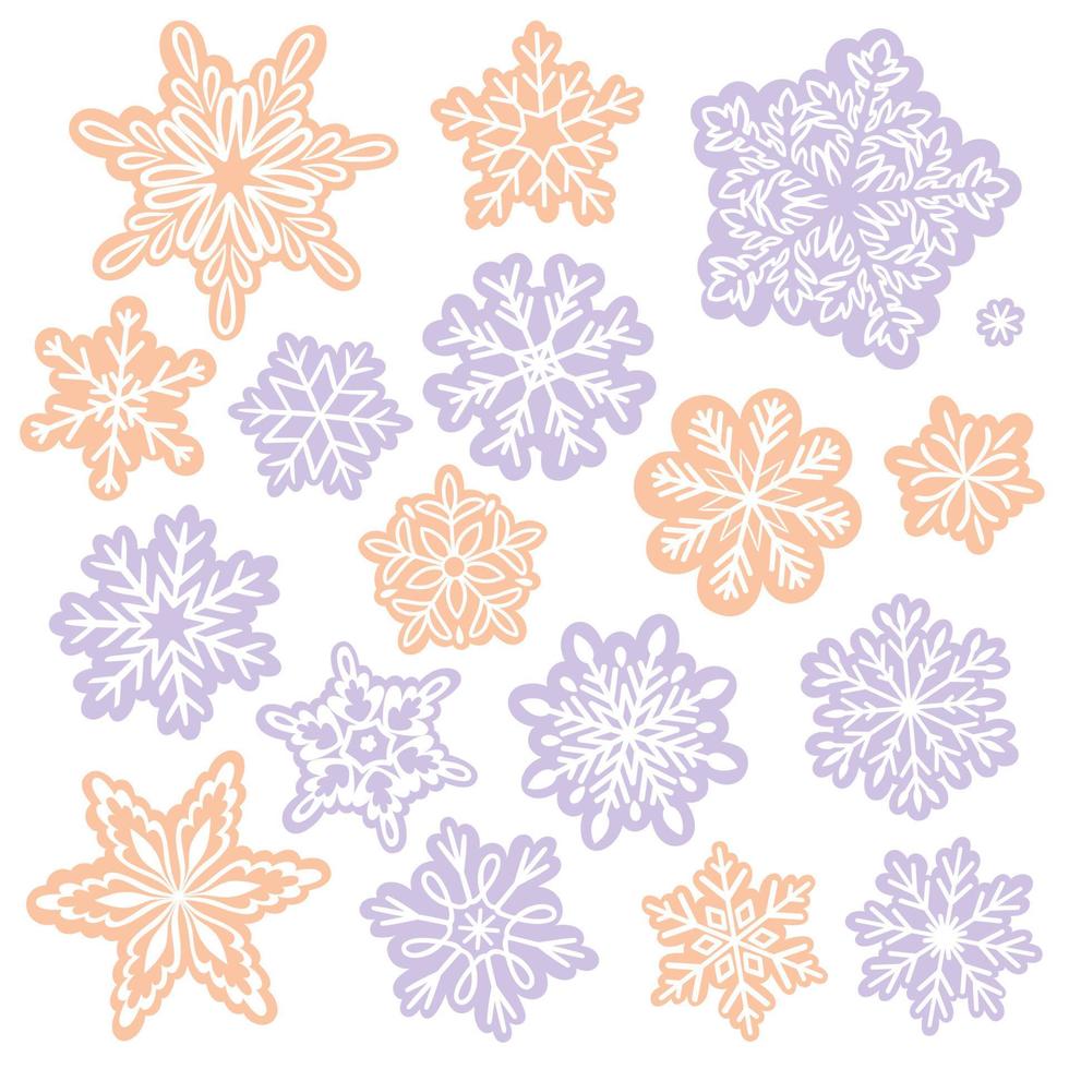 Set of snowflakes isolated on white background. Vector graphics.