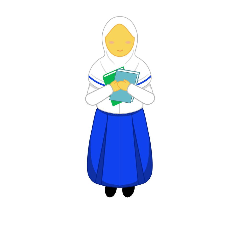 vector para muslimah junior high school estudiante personaje sosteniendo libros