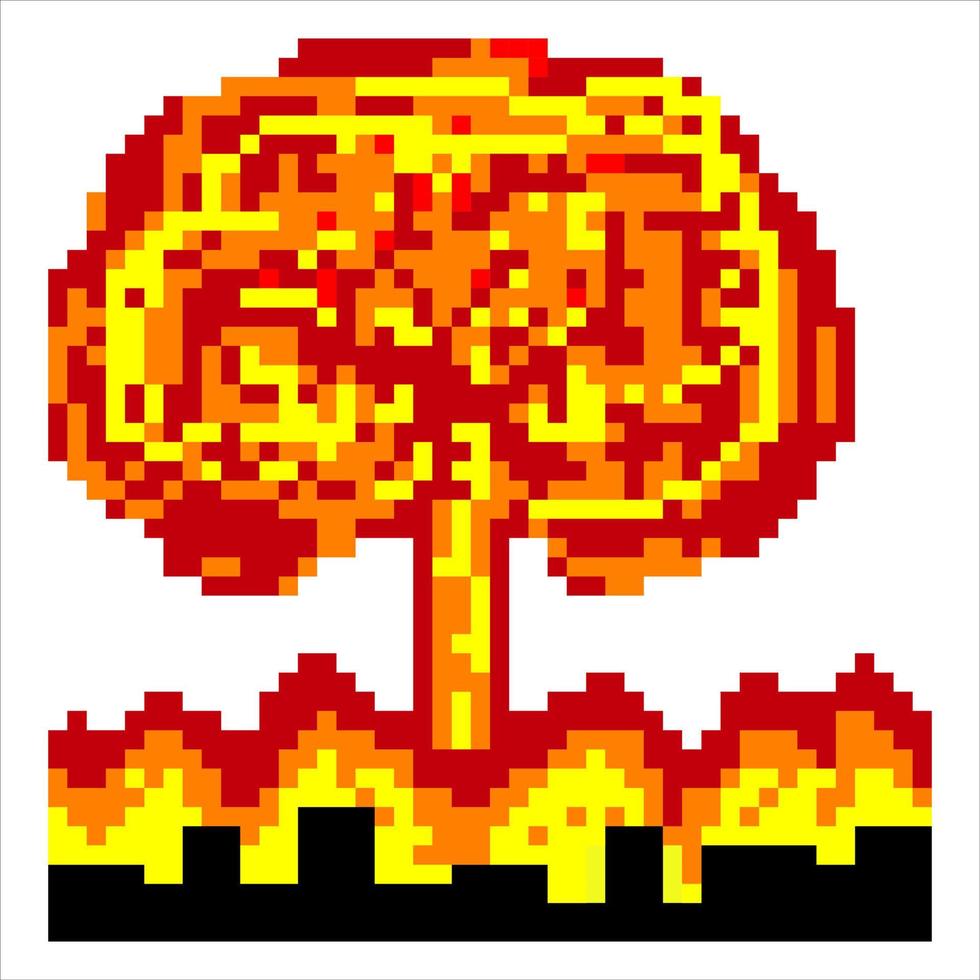 explosión nuclear con pixel art. ilustración vectorial vector