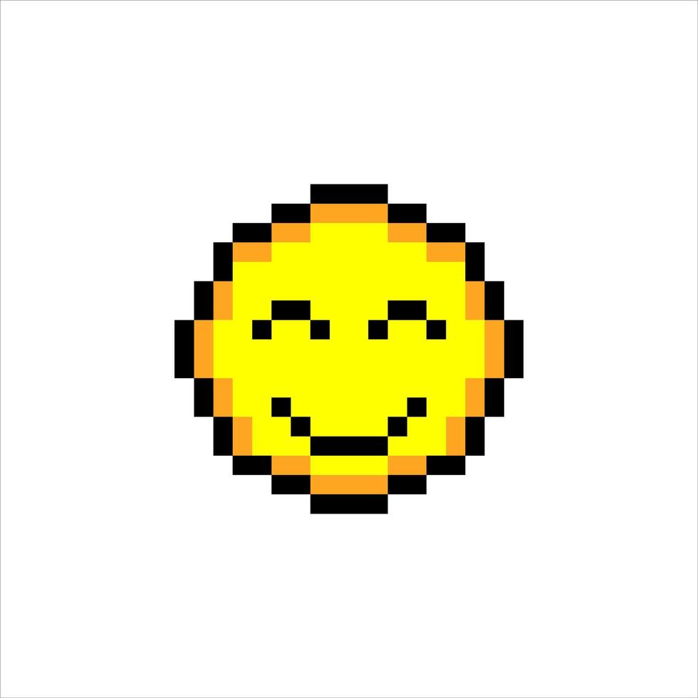 Emoji or emoticon face icon in pixel art. Vector illustration.