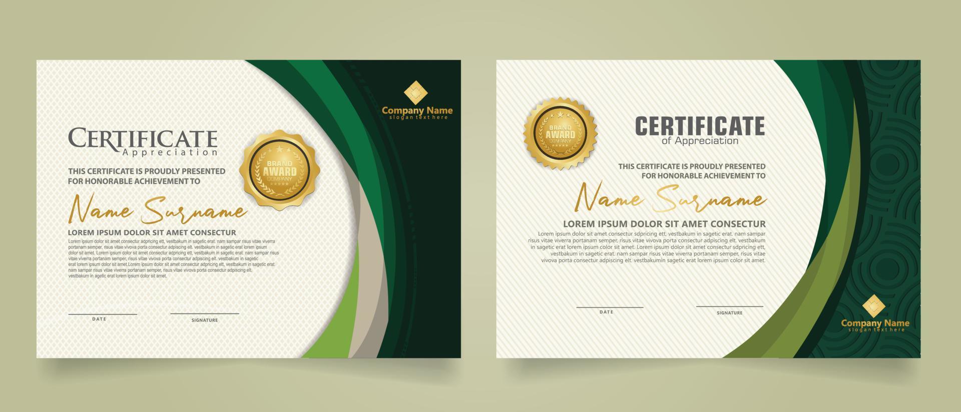 Set modern certificate template with futuristic and elegant color wave shape on the ornament and modern pattern background vector