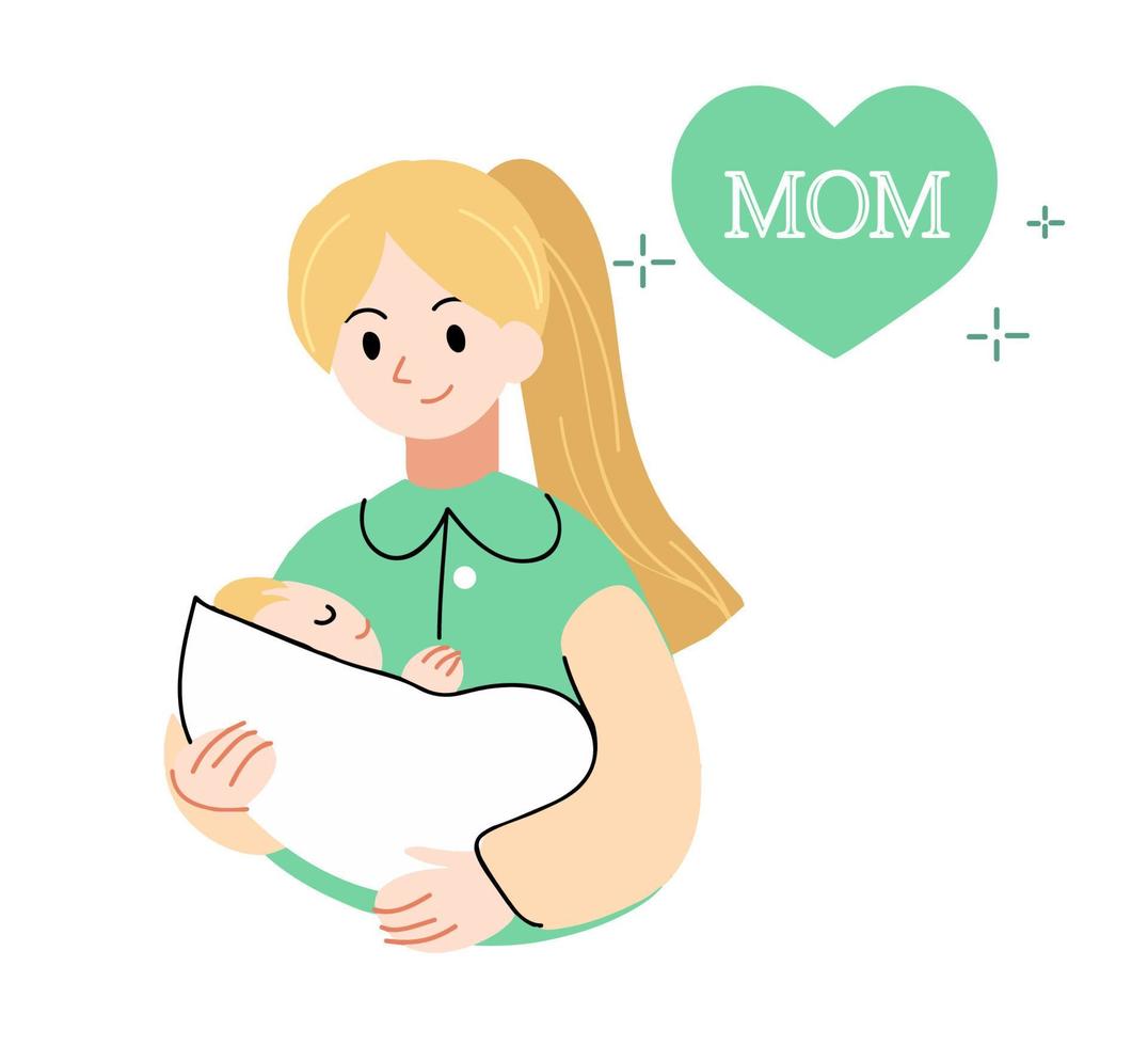 Happy mothers day card with graphic portrait of a pregnant lovely woman. vector