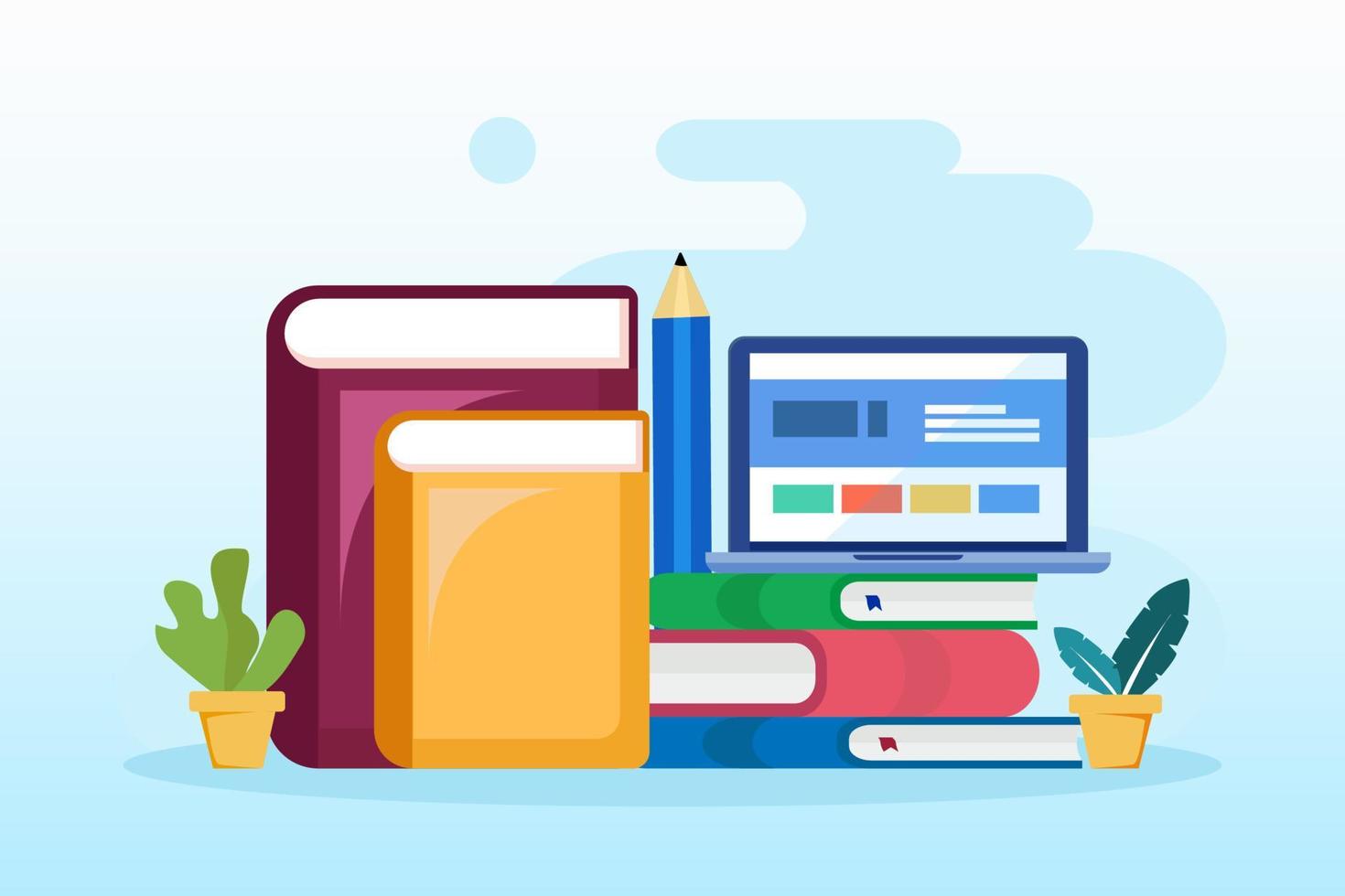 Online library concept, online library for education, online reference concept, book, literature or elearning. Flat vector