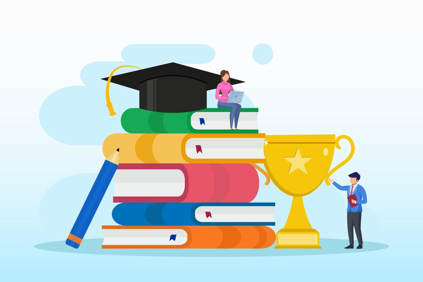 Graduate achievement university, learning education Vector Illustration. Flat vector template