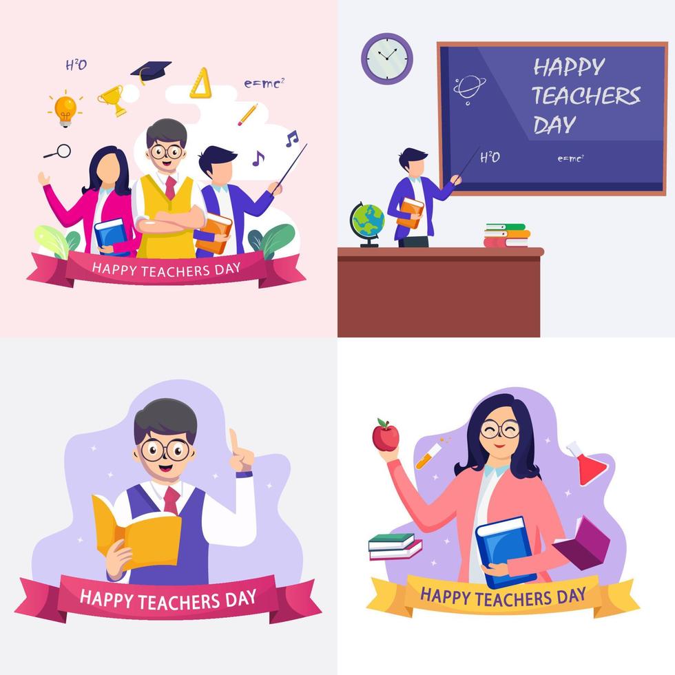 happy teacher's day, education concept. Flat vector template Style Suitable for Web Landing Page.