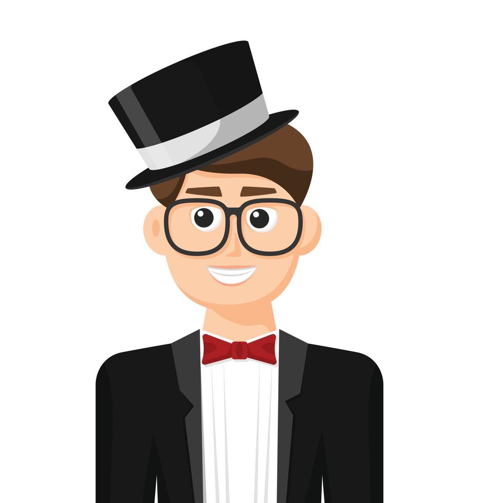 Magician in simple flat vector, personal profile icon or symbol, people concept vector illustration.