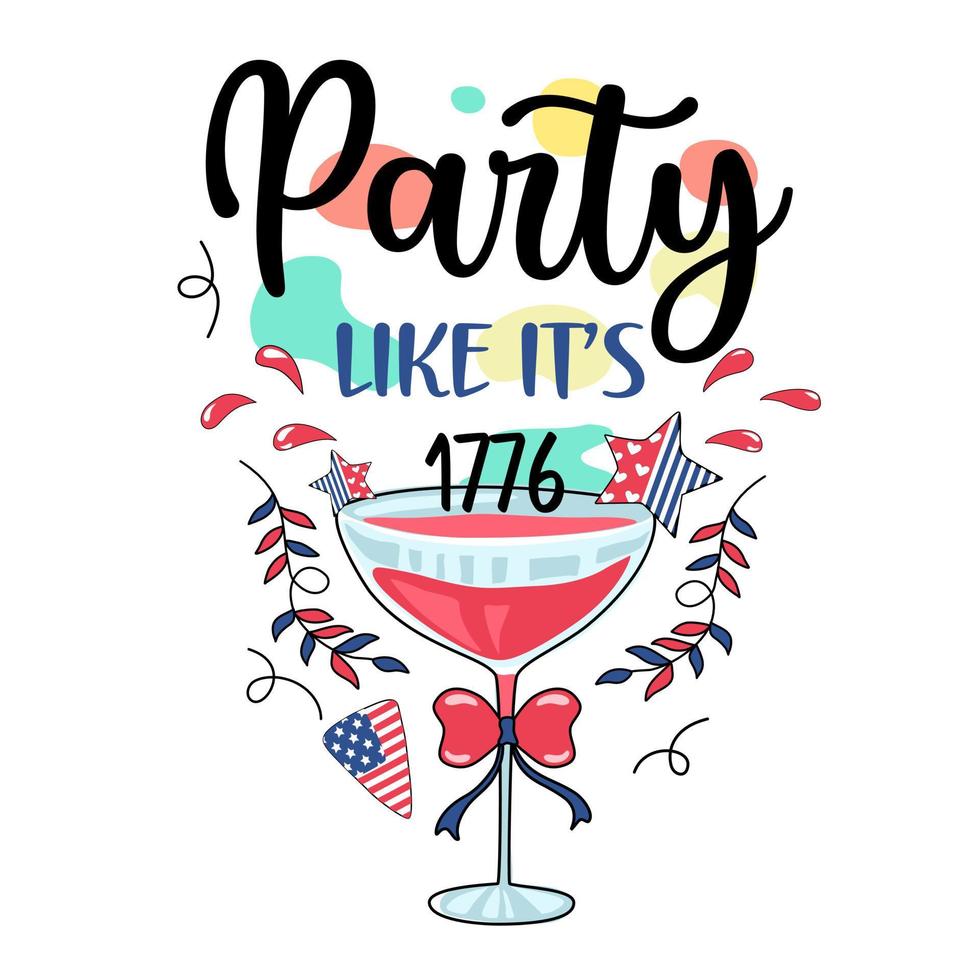 4th of july, quotes vector collection designed in doodle style, red, white, blue tones for decoration, card, t shirt design, bag, fabric patterns, gift, scrapbook and more.