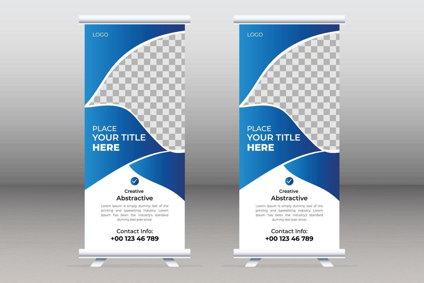 Modern Roll Up Display Stand Template Design And Brochure Flyer, Vector