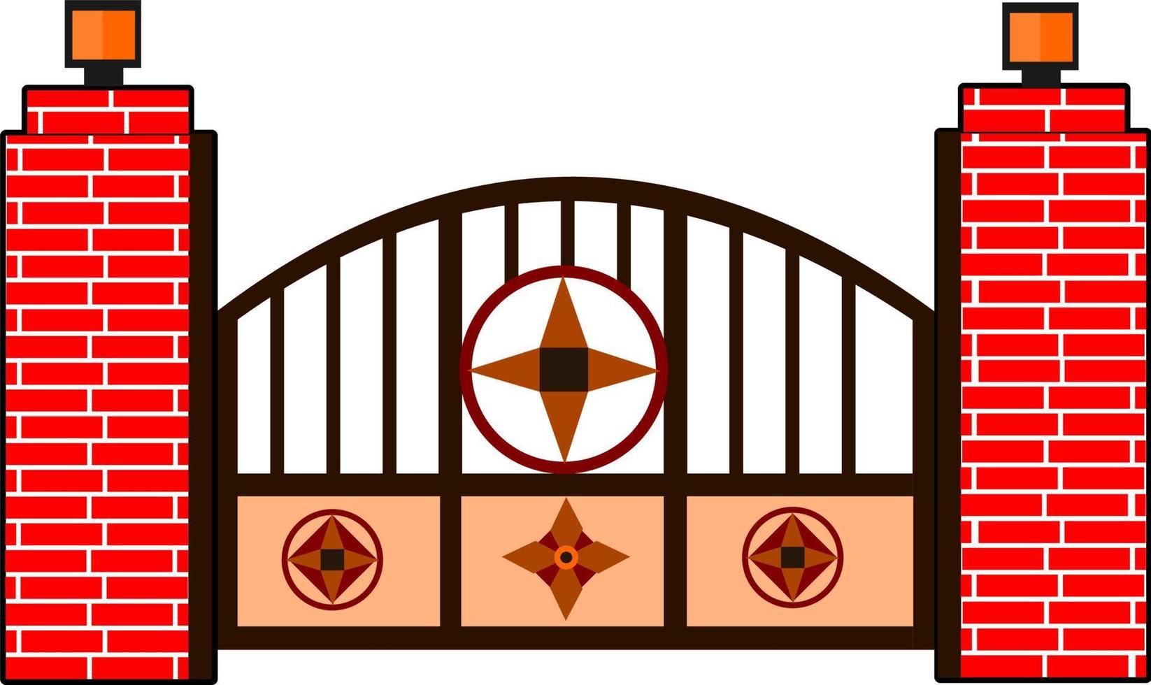 House gate wood gate with flower motif flat style vector good for element design