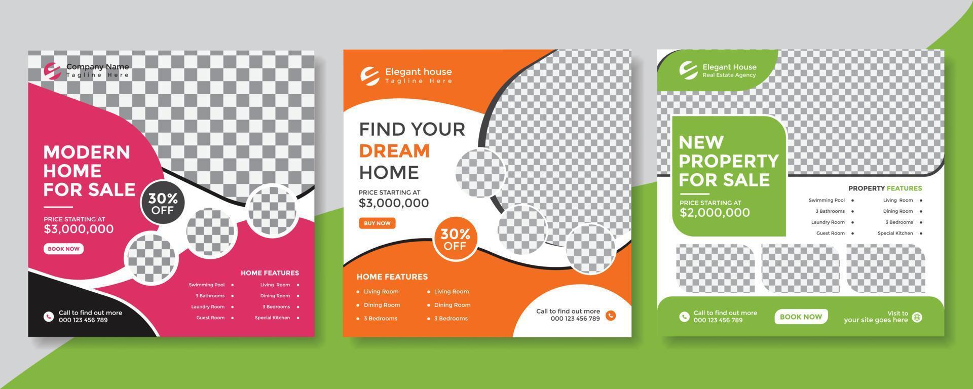 Real estate home sale social media template or square web banner design template vector