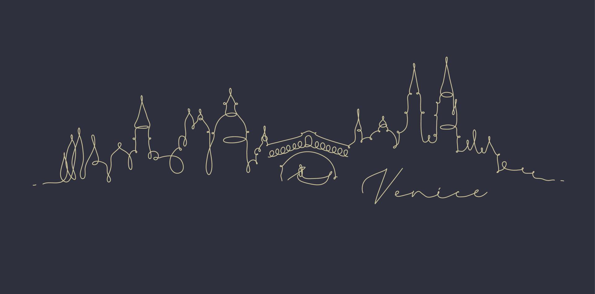 City silhouette venice in pen line style drawing with brown lines on beige background vector