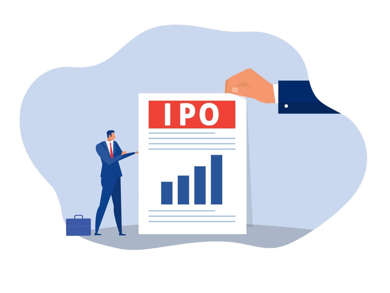 IPO, initial public offering. businessman offer  Investing on laptop Concept ,Flat vector illustration.