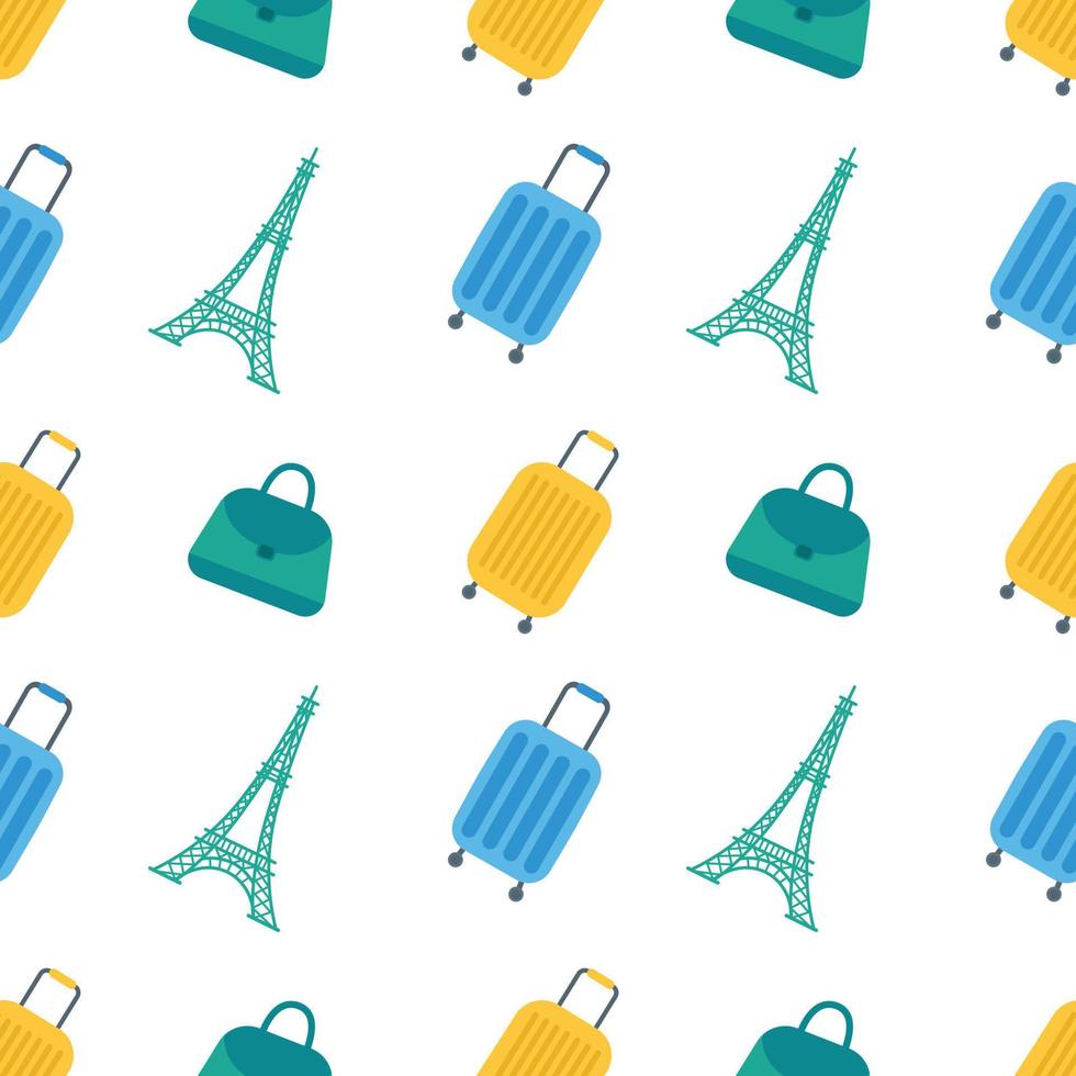 Seamless pattern of travel and tourism. Travel bags and suitcases. Flat vector illustration