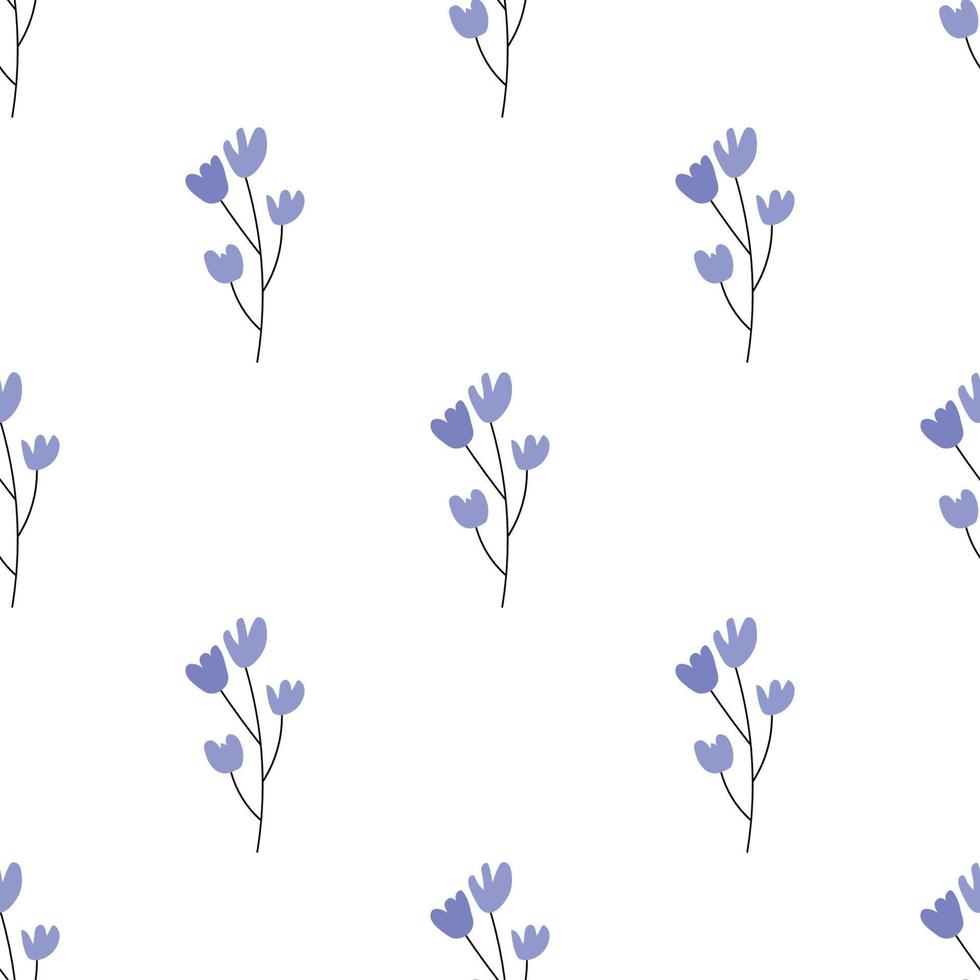 Floral seamless vector pattern with flowers. Spring flora. Simple hand-drawn kids style. Pretty ditsy for fabric, textile, wallpaper. Digital paper in white background