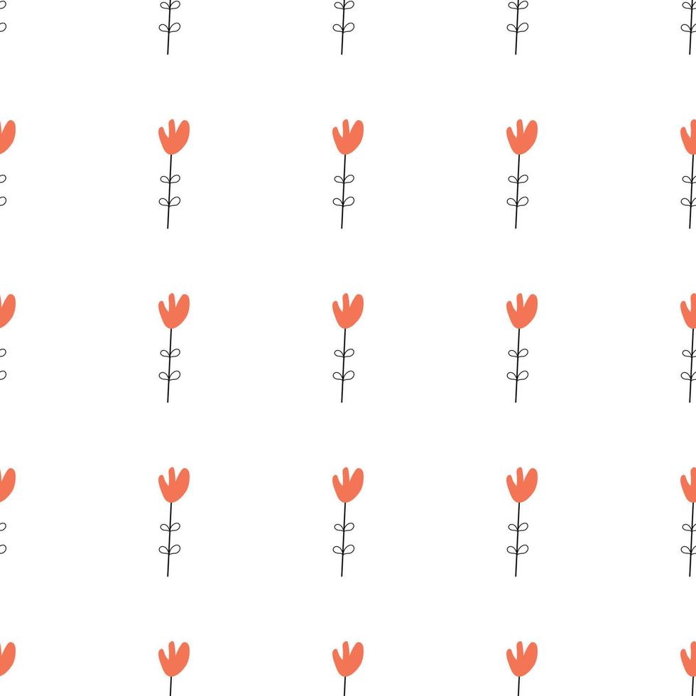 Floral seamless vector pattern with flowers. Spring flora. Simple hand-drawn kids style. Pretty ditsy for fabric, textile, wallpaper. Digital paper in white background