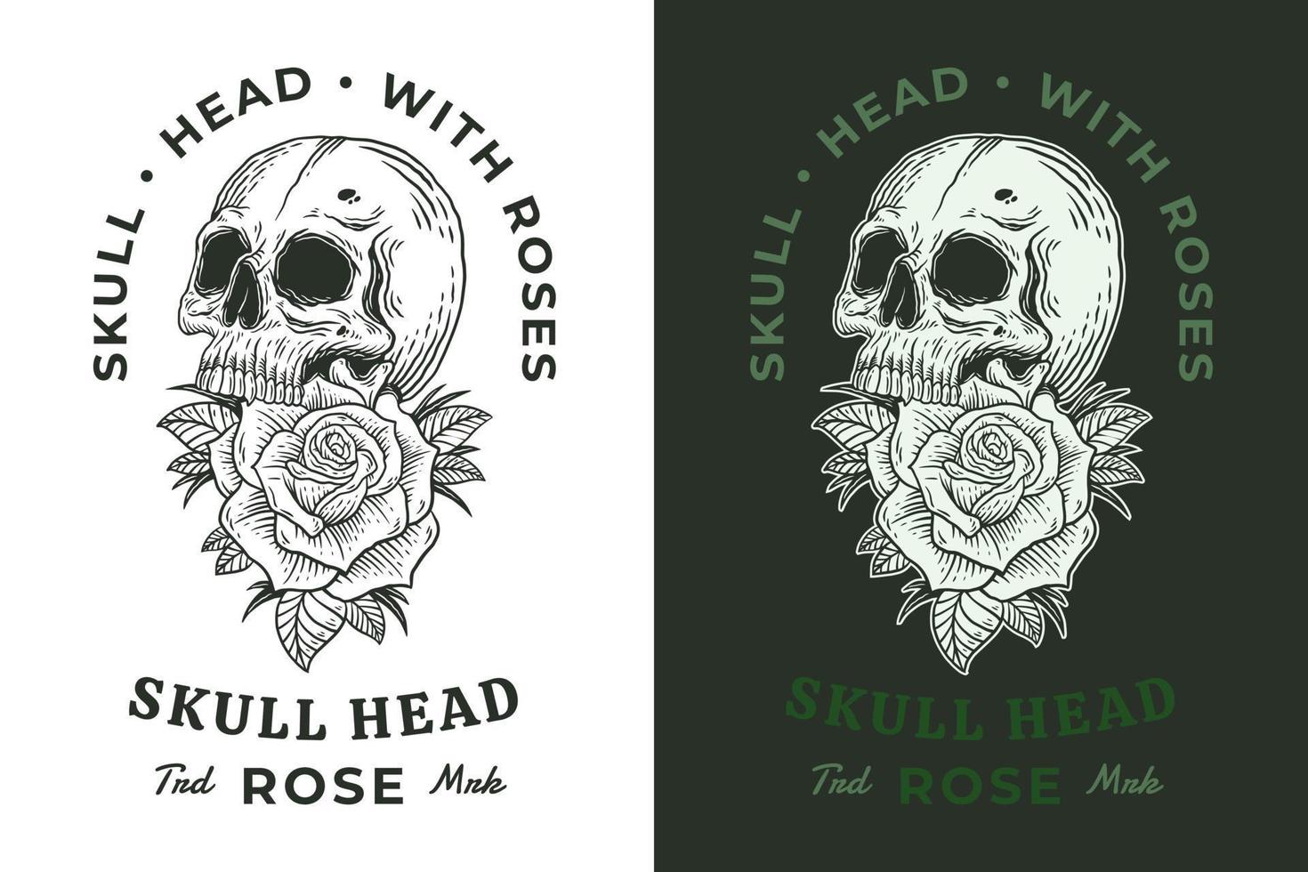 Set Skull Rose Dark illustration Beast Skull Bones Head Hand drawn Hatching Outline Symbol Tattoo Merchandise T-shirt Merch vintage vector