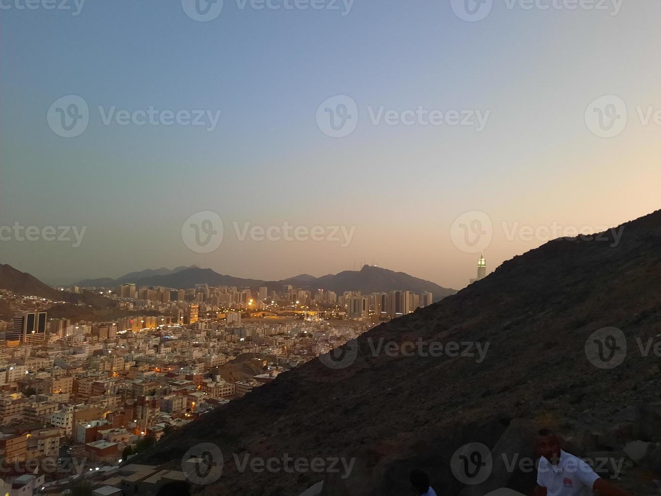 Beautiful view of Jabal  Al Noor mountain in Mecca. Hira Cave is located on the top of Jabal Al Noor mountain where visitors from all over the world come to visit. photo