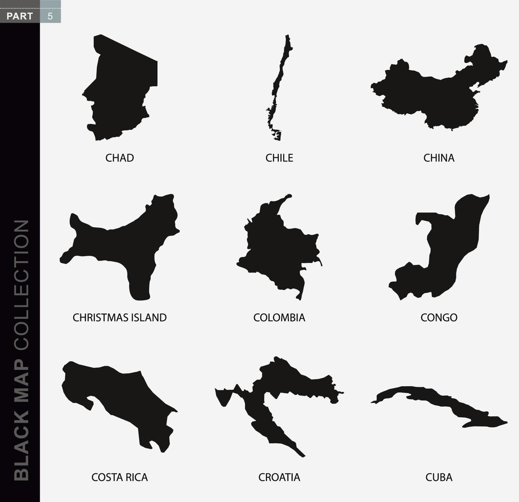 colección de mapas negros, mapas de contorno negros del mundo. vector