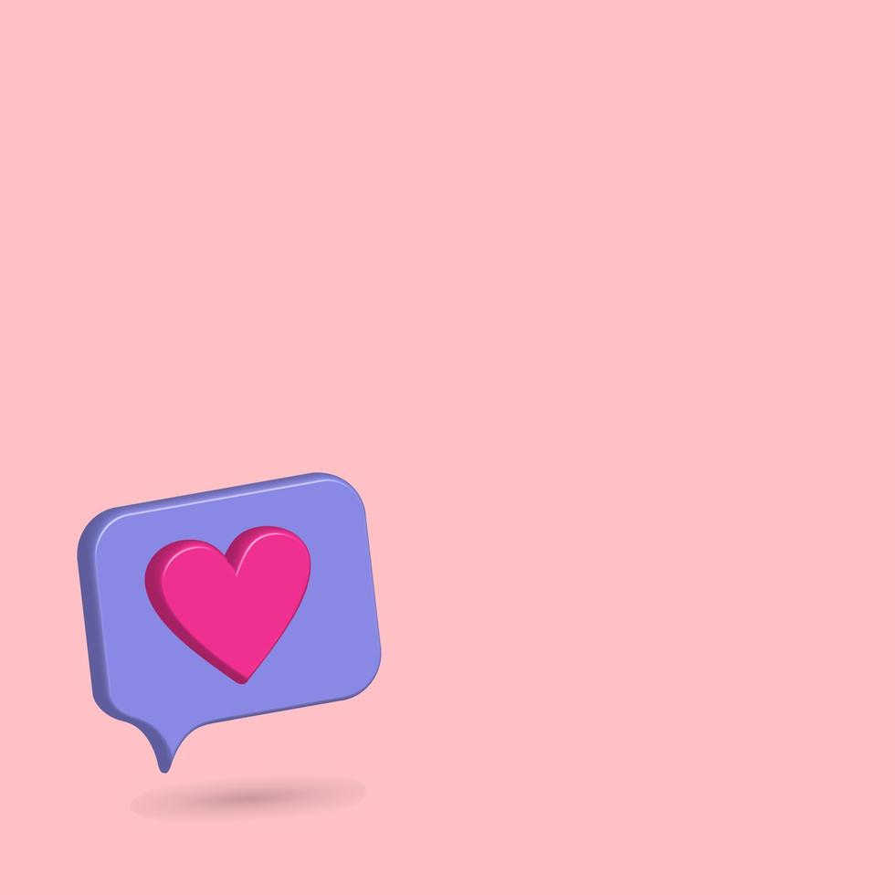 3D love speech balloon icon vector illustration, with purple background, favorite post on media social