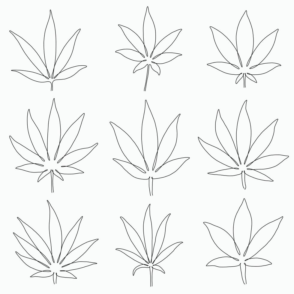 simplicidad hoja de cannabis diseño plano de dibujo continuo a mano alzada. vector