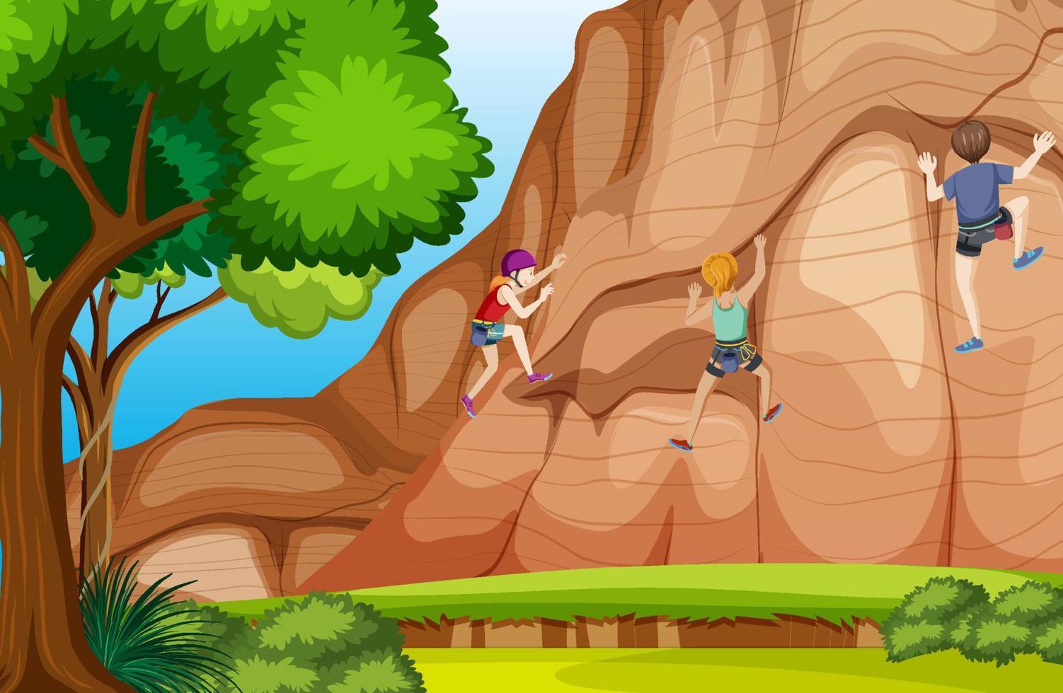 Outdoor scene with rock climber on cliff vector