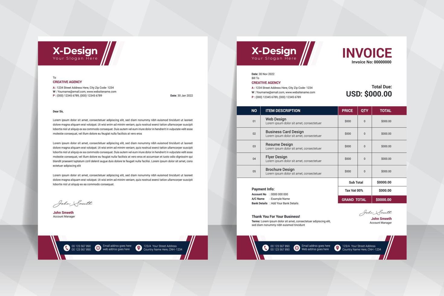 Corporate business letterhead and invoice template, business branding identity design template vector