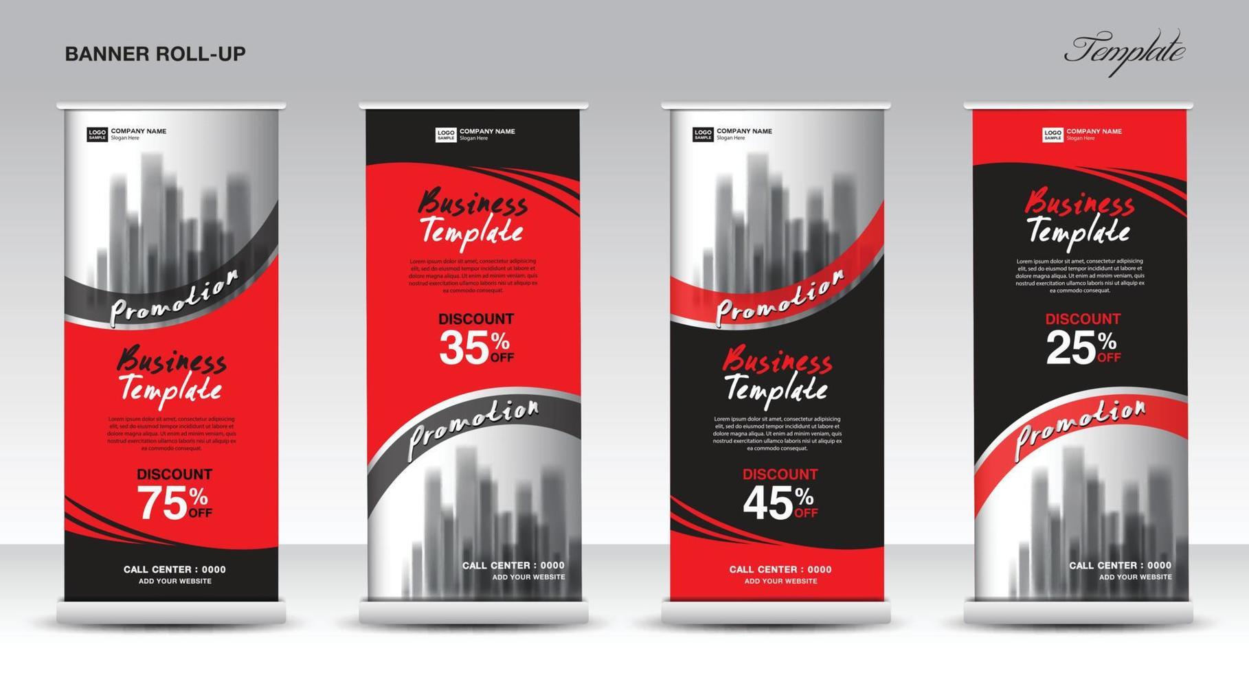 Roll up banner stand template design, Promotion Banner template, x-banner, pull up, Advertisement, creative concept, Presentation, red and black background, poster, events, display, j-flag, vector