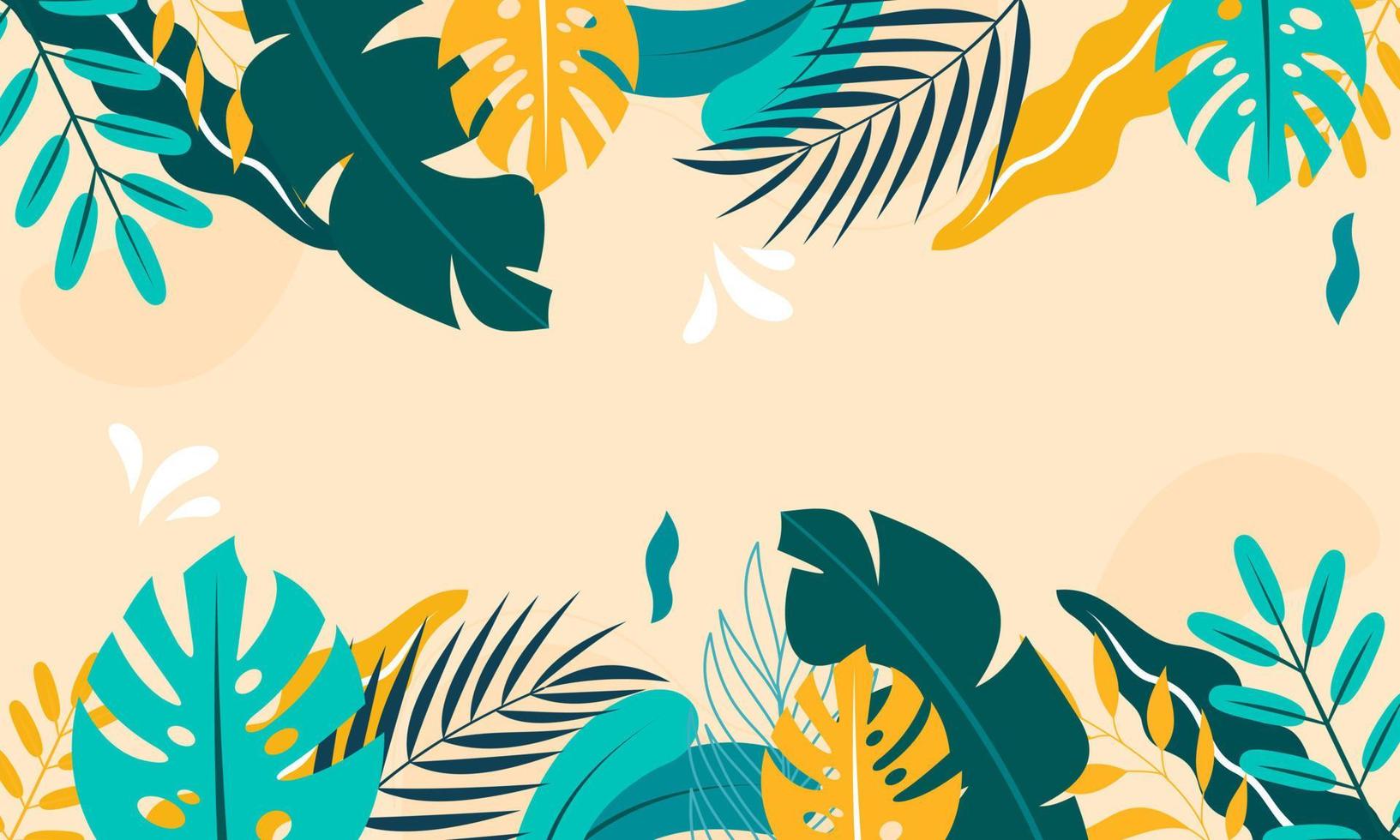 Flat tropical leaves background vector