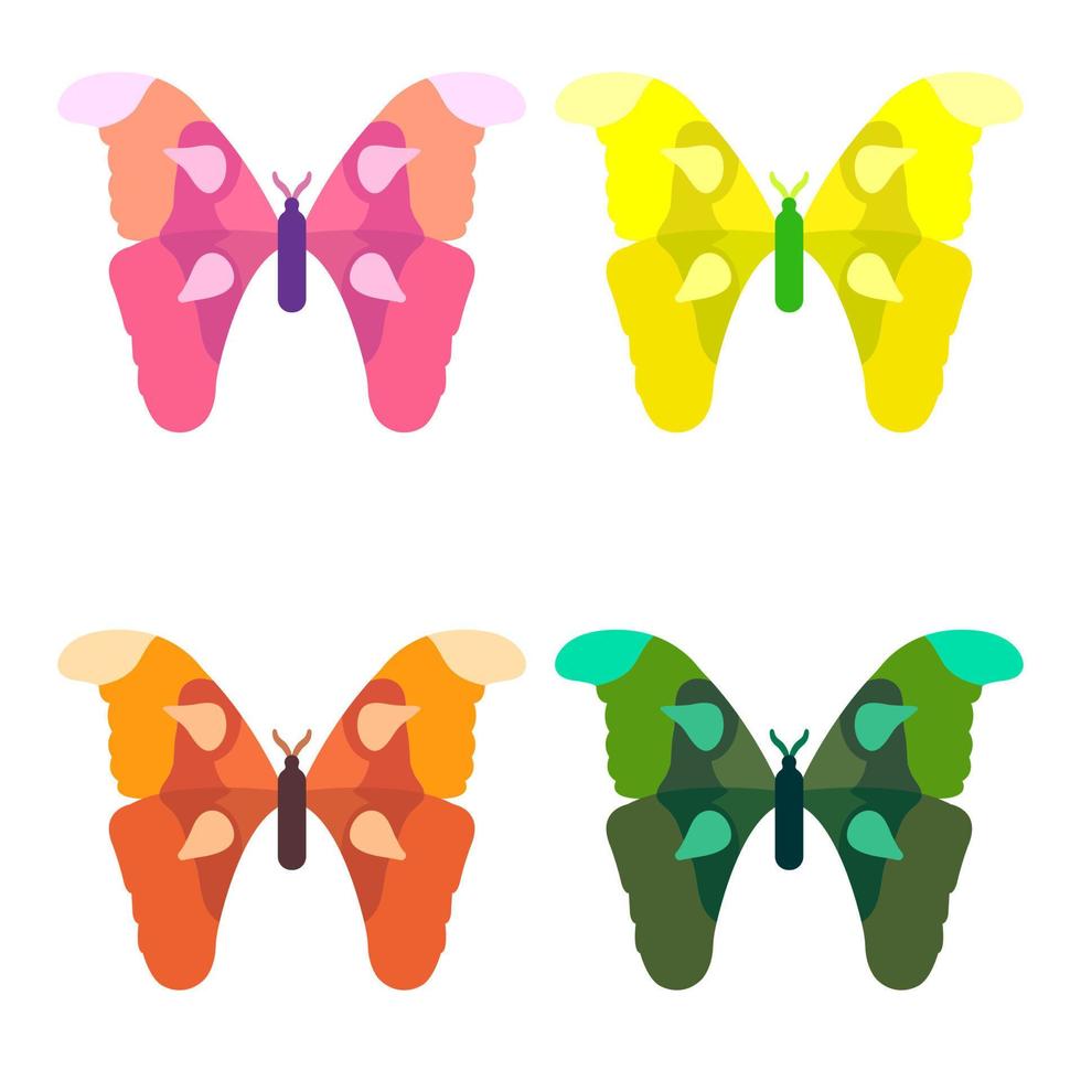 Vector collection, colorful butterfly insects. Decorative design. Isometric, flat style.