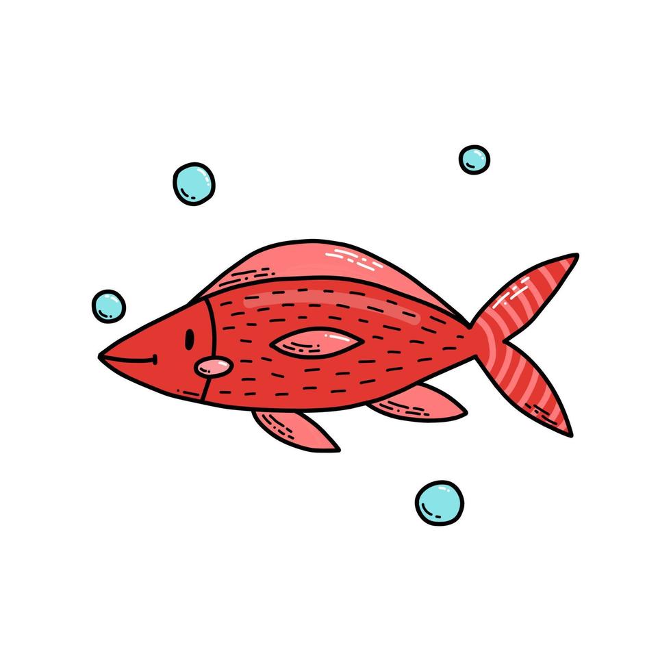 Cute doodle cartoon sea fish. Vector illustration.