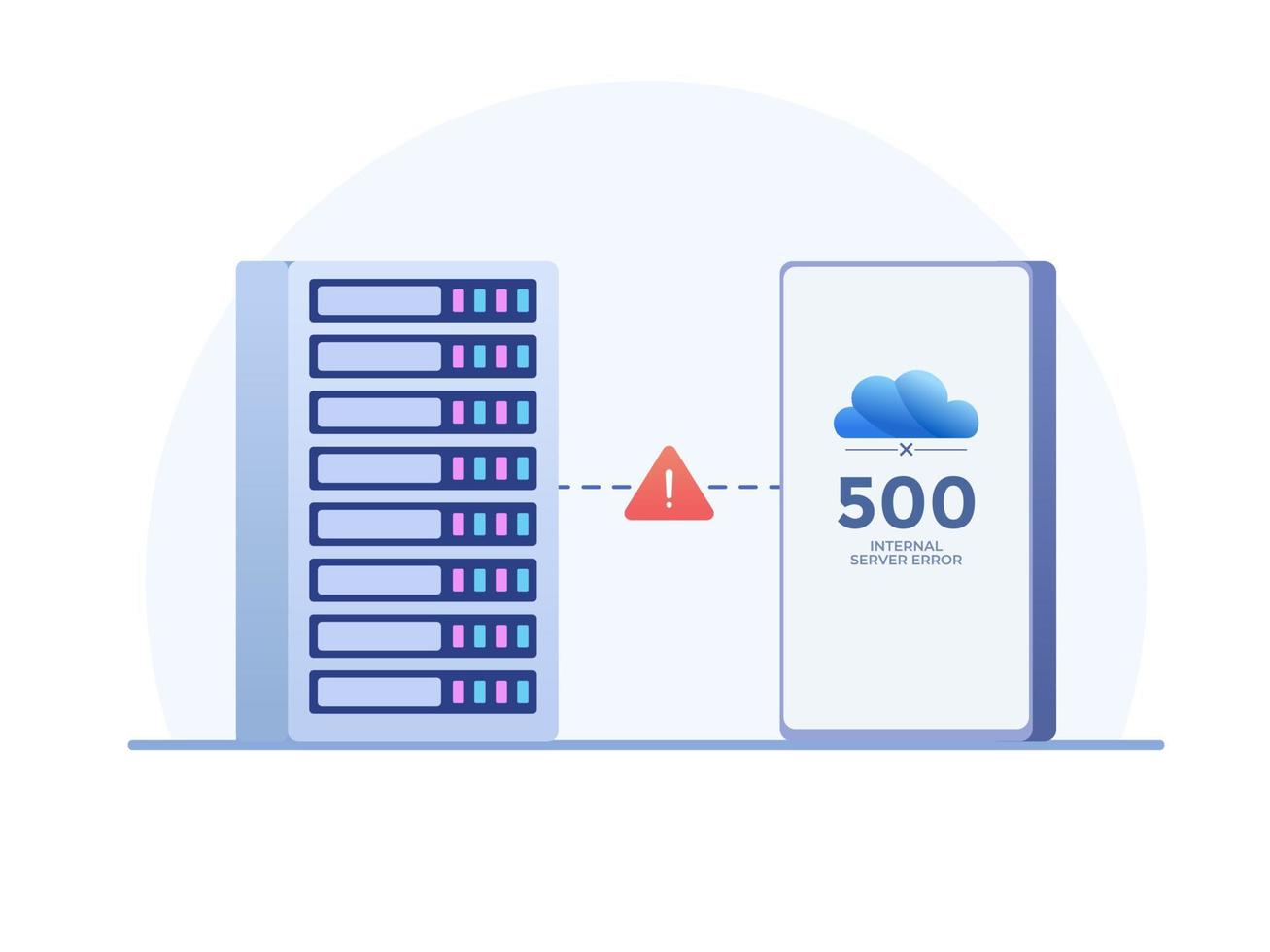 ilustración plana 500 concepto de error interno del servidor. no se puede conectar al servidor o internet. error de sitio web 500. se puede usar para web, página de destino, animación, promoción, etc. vector