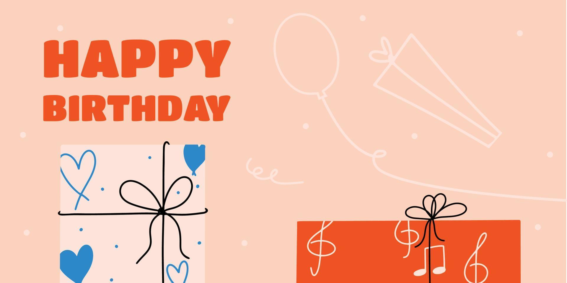 Flat design birthday banner with gift boxes. Vector illustration