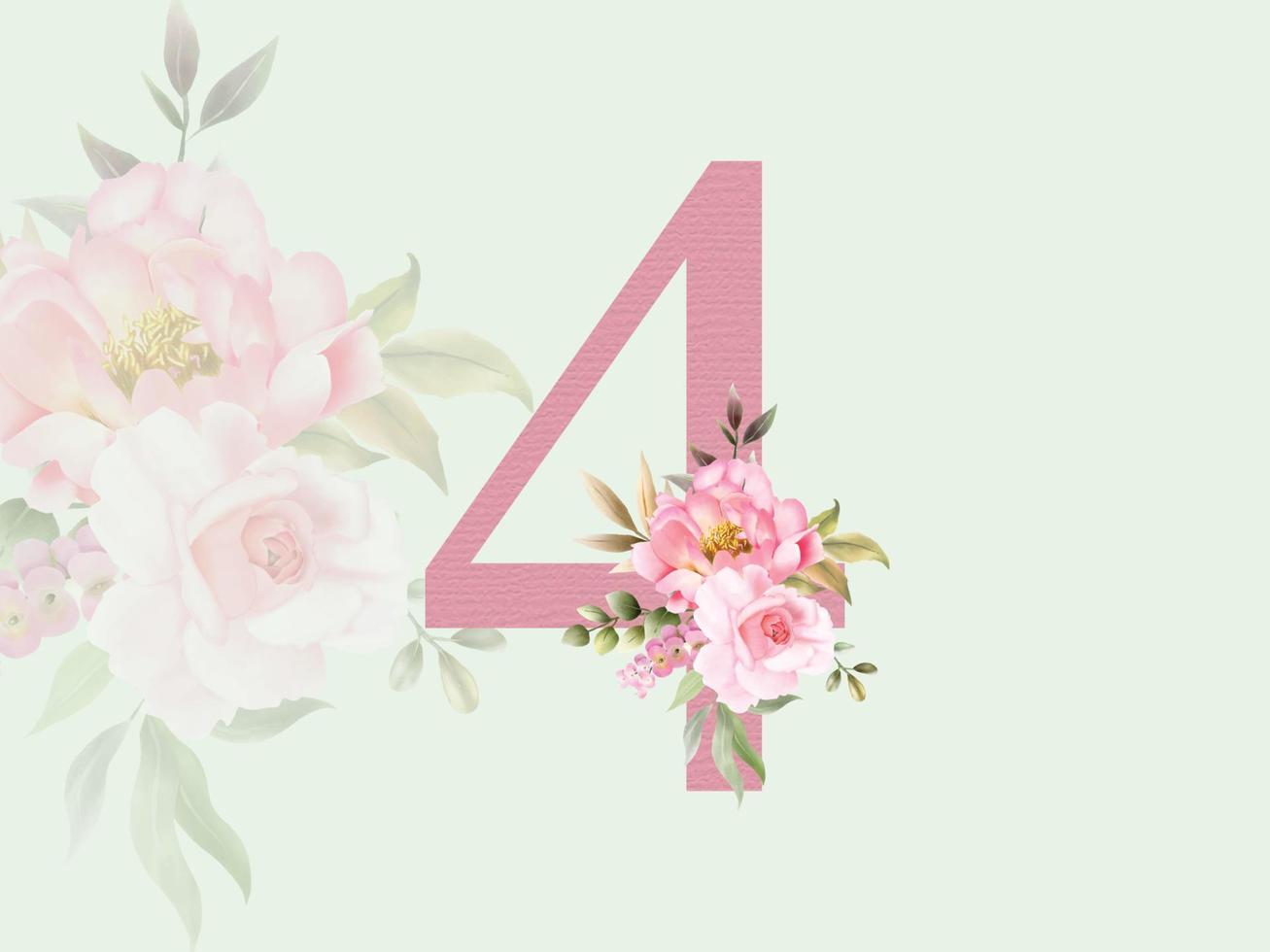 Beautiful Numeric 4 with floral bouquet vector