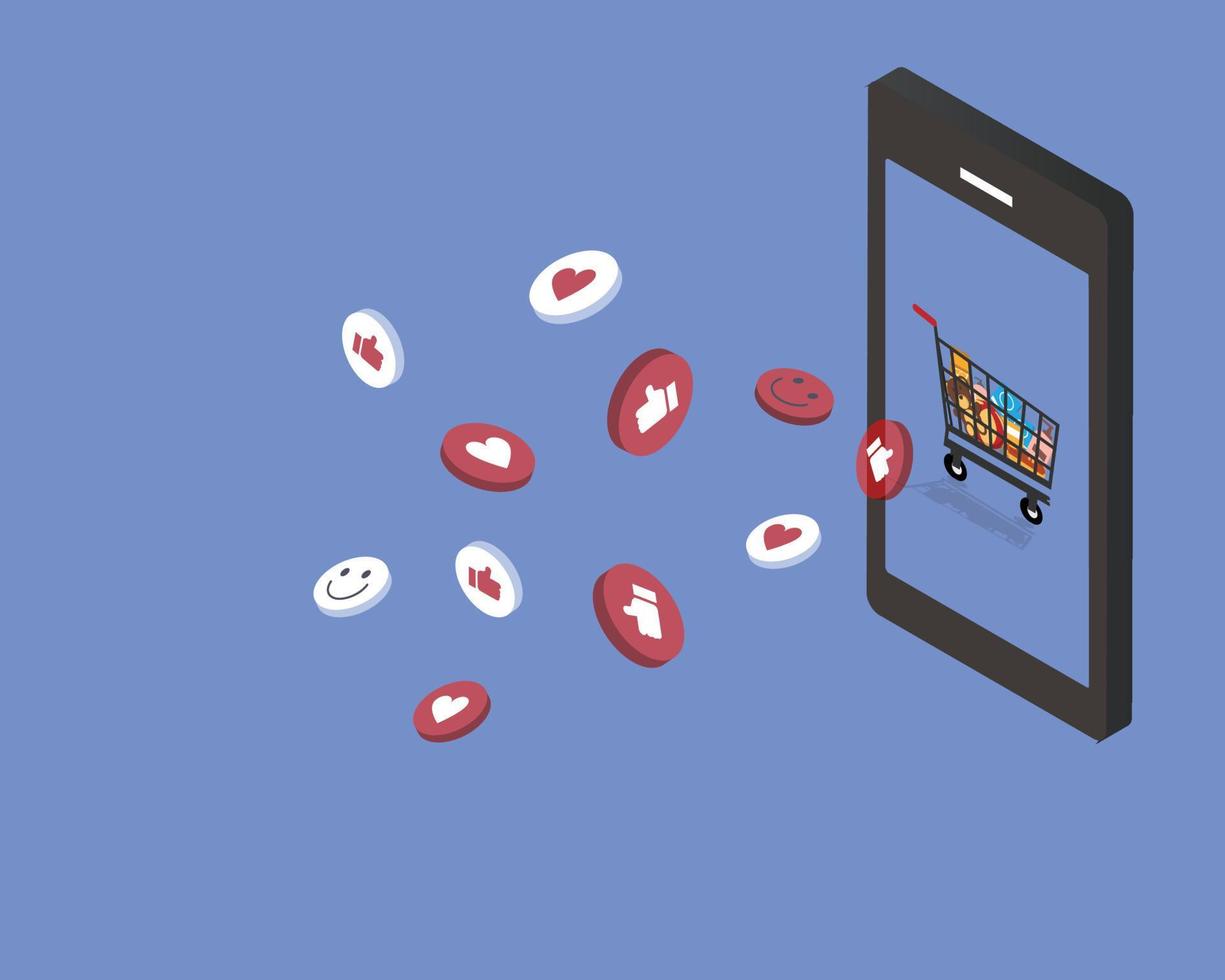 Retail therapy from mobile phone to feel better after shopping vector