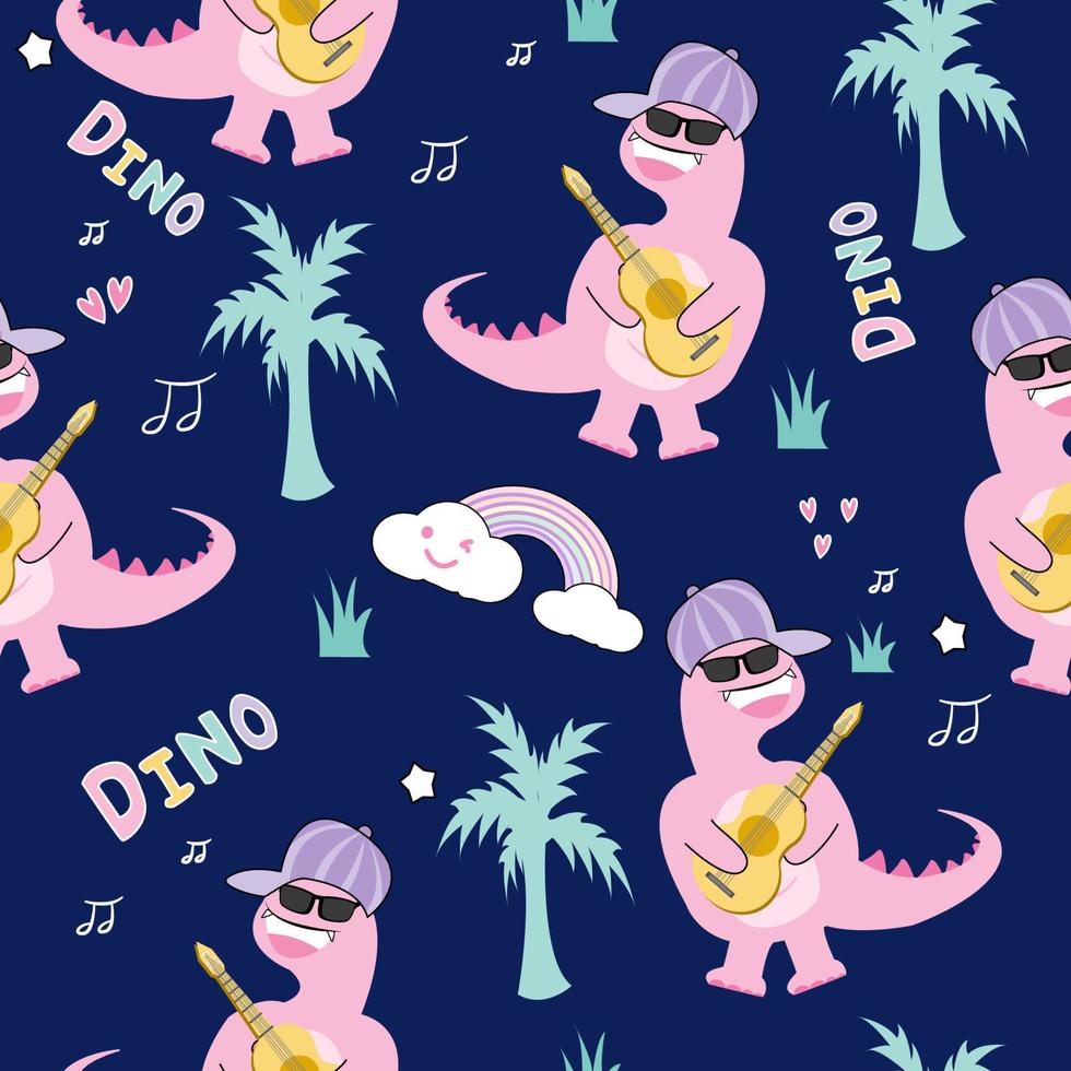 seamless cute dinosaur animal pattern vector illustration