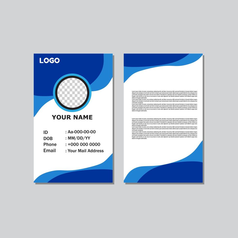 diseño de tarjeta de identificación de color azul con estilo abstracto para oficina. vector