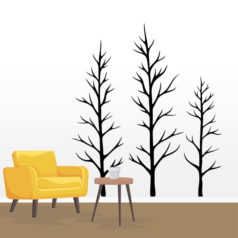 Flora and Fauna Wall docoration Concept. Branch wall decoration sticker design vector