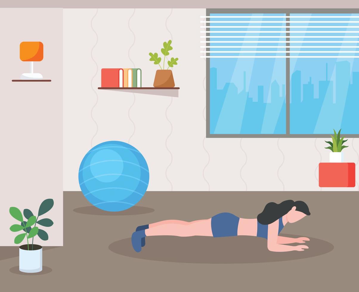 A flat illustration of exercise, girl with exercise pose vector