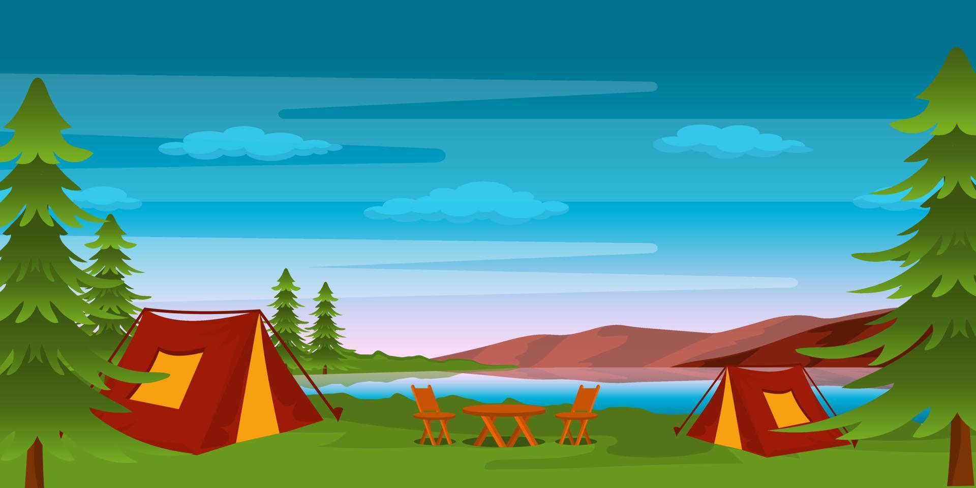 un camping con hermosos árboles, vector de fondo