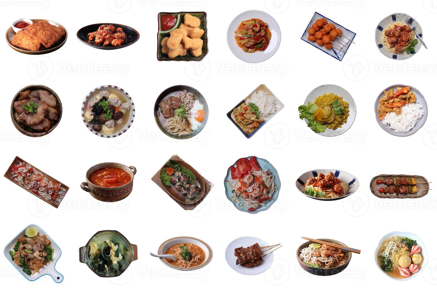 Thai food set on white background.Collection of food dishes photo