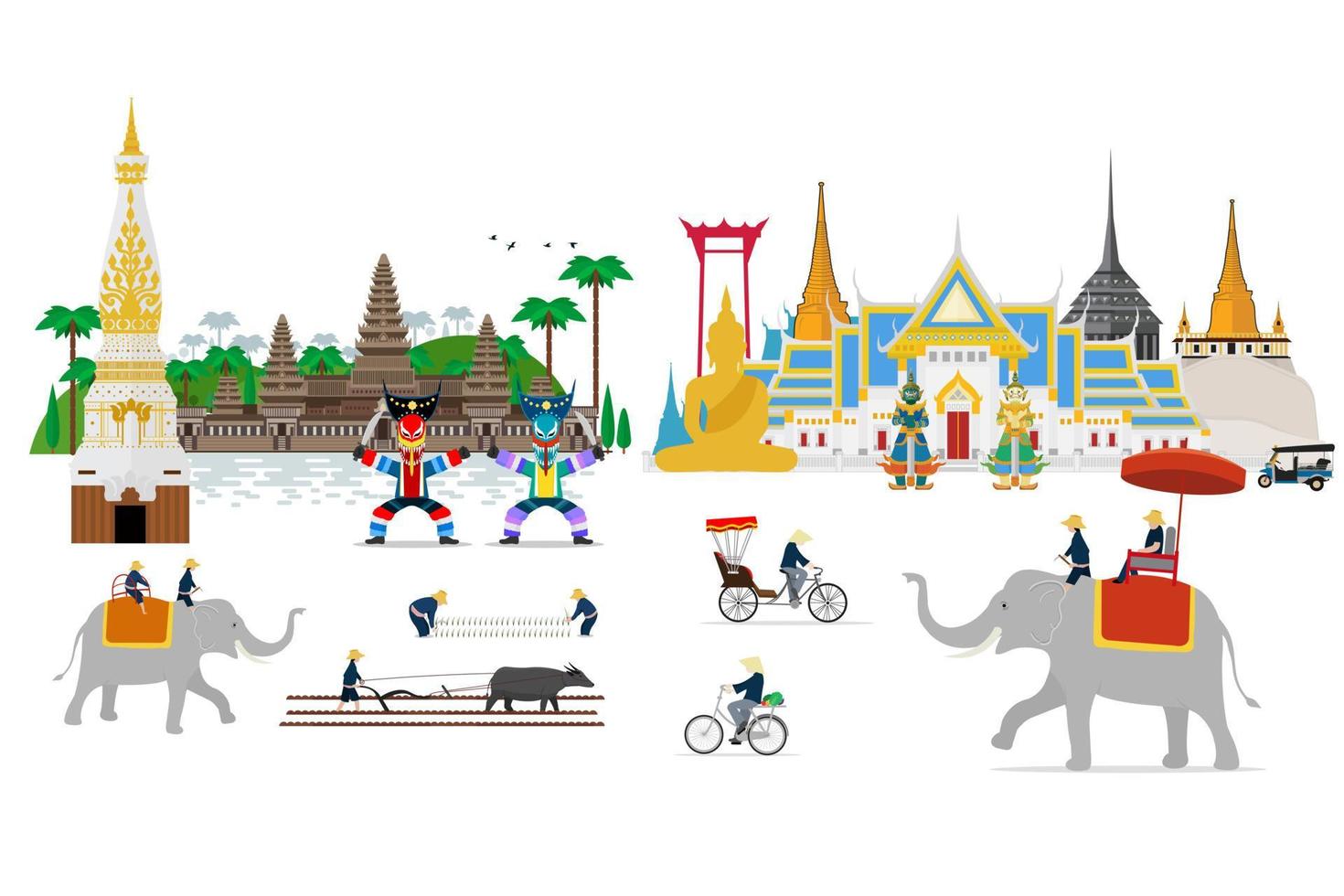 Thailand land of smile and Landmarks travel concept vector