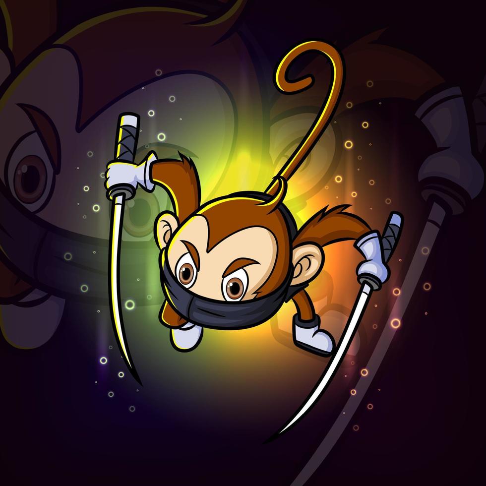The ninja monkey catching with the twin katana esport mascot design logo vector