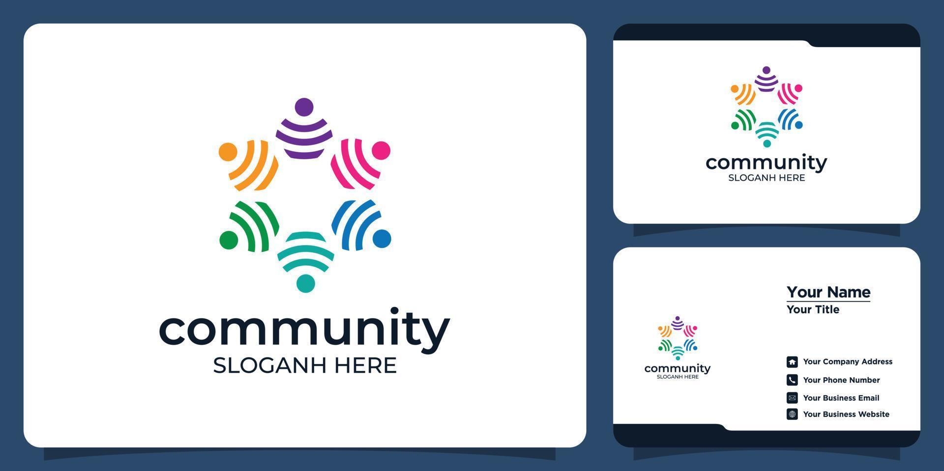 Set of Creative colorful social group logos and business cards vector