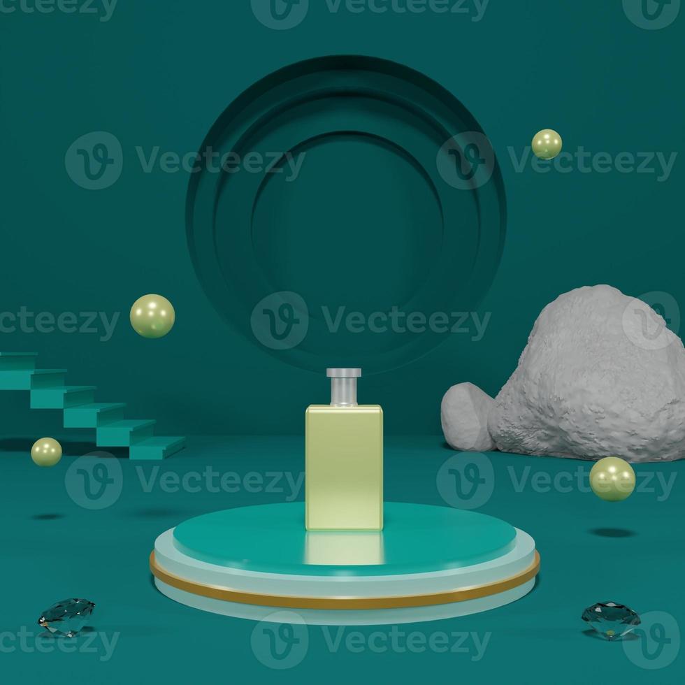 colourfull podium stage with perfume bottle and abstract background 3d render photo