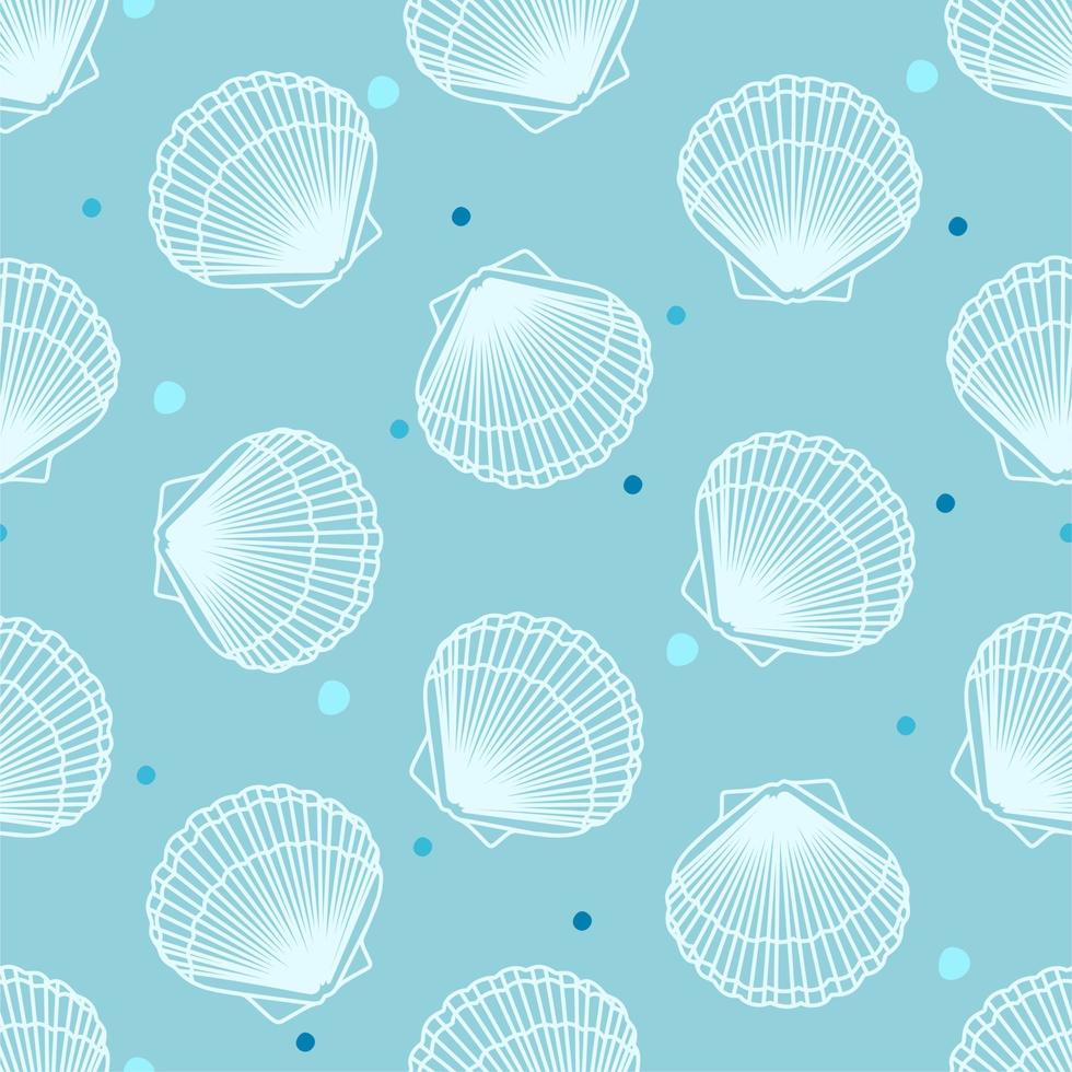 Seamless pattern with shells and clams on a blue background Vector illustration in a flat style