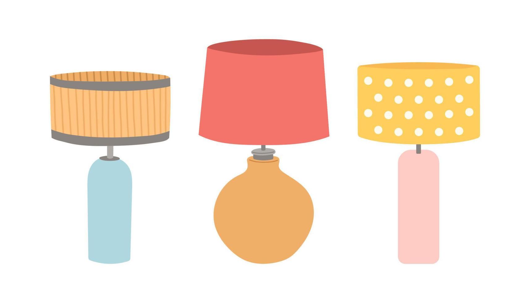 Table lamp set simple color flat design vector illustration