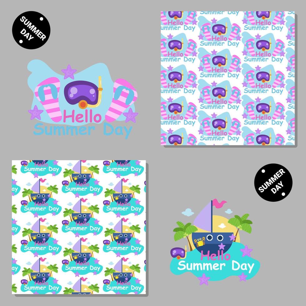 Hello summer day seamless vector pattern set