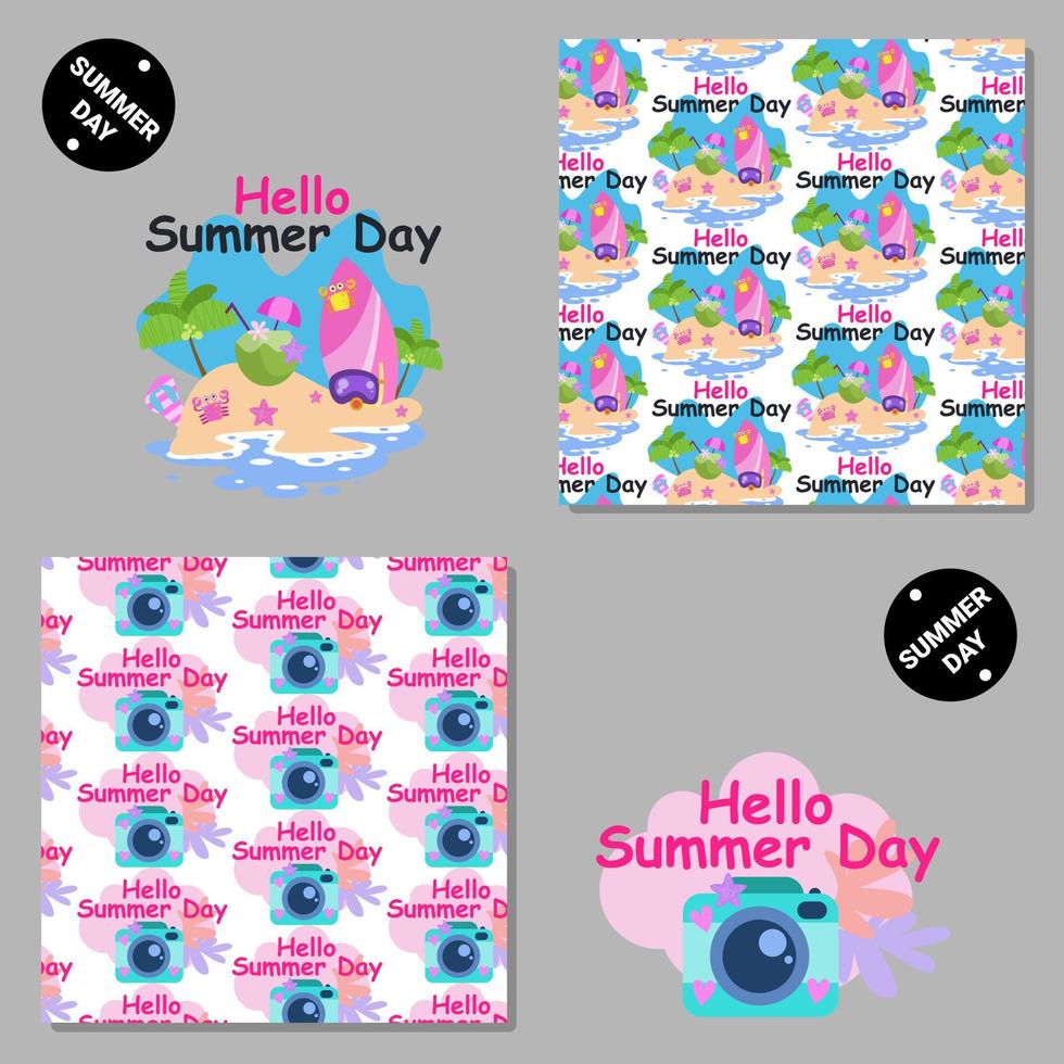 Hello summer day seamless vector pattern set